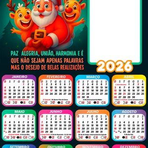 Calendário 2026 Quadro Decorativo Digital Feliz Natal Arte Digital