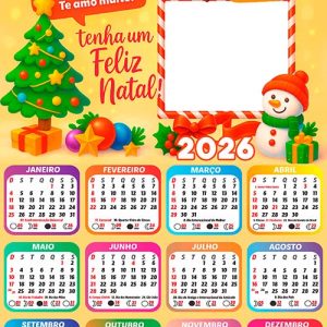 Calendário 2026 Te Amo Feliz Natal Arte Digital