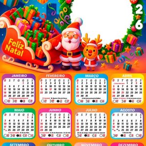Calendário 2026 Trenó do Papai Noel Arte Digital