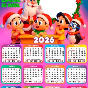 Calendário 2026 Turma da Mônica Papai Noel Arte Digital