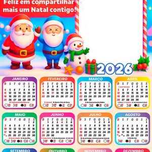Calendário 2026 Viva Papai Noel Arte Digital PNG