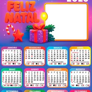 Calendário 2026 com Frase de Feliz Natal Arte Digital