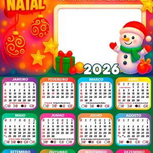 Calendário 2026 Natal com Linda Mensagem Arte Digital