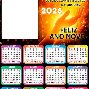 Calendário 2026 Ano Novo 365 Dias Frase Arte Digital PNG