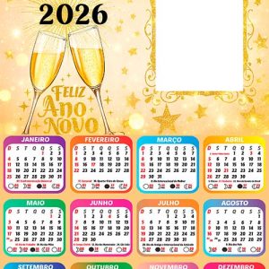Calendário 2026 Ano Novo Feliz Taças com Foto Arte Digital PNG