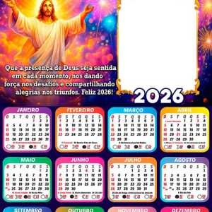 Calendário 2026 Ano Novo Jesus Cristo Arte Digital PNG