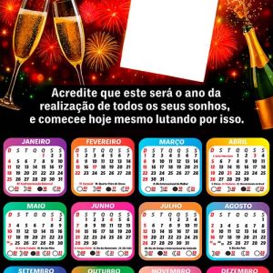 Calendário 2026 Ano Novo com Frase Arte Digital PNG