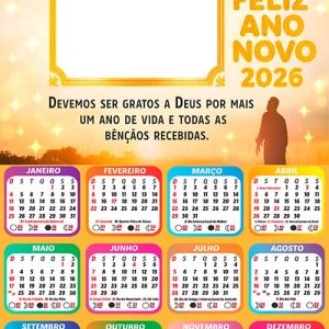 Calendário 2026 Bênçãos Recebidas Ano Novo Arte Digital PNG