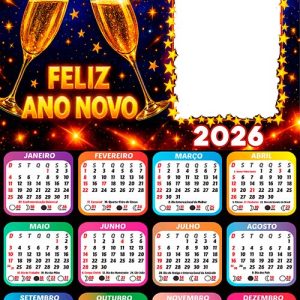 Calendário 2026 Cartão de Boas Festas Arte Digital PNG