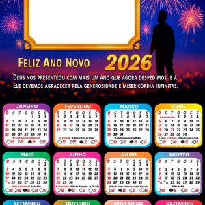 Calendário 2026 Devemos Agradecer Ano Novo Arte Digital