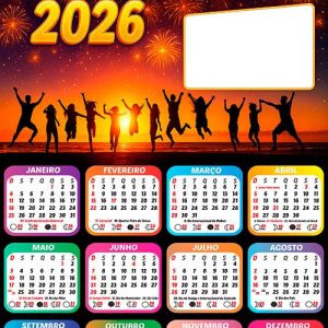 Calendário 2026 Felicidades Fim de Ano Ano Arte Digital PNG