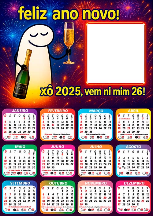 Calendário 2026 Feliz Ano Novo Bentô Flork Arte Digital PNG