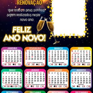 Calendário 2026 Paz e Prosperidade Feliz 2026 Ano Novo Arte Digital