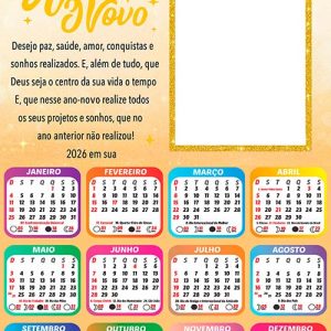 Calendário 2026 Personalizado Final de Ano Arte Digital PNG