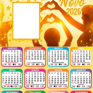 Calendário 2026 Pôr do Sol Ano Novo Arte Digital PNG