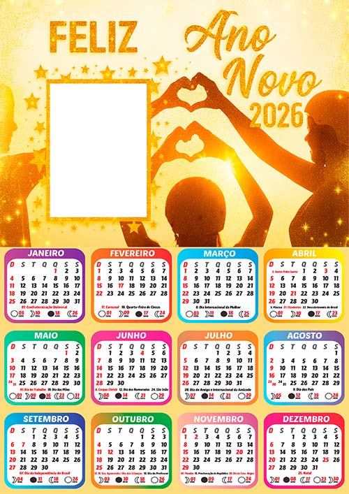Calendário 2026 Pôr do Sol Ano Novo Arte Digital PNG