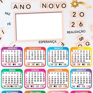 Calendário 2026 Réveillon para Colagem de Foto Arte Digital