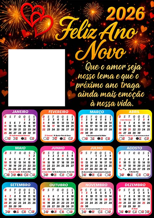 Calendário 2026 com Foto Ano Novo Empresarial Arte Digital