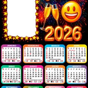 Calendário 2026 para Foto Feliz 2026 Ano Novo Arte Digital