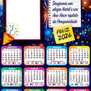 Calendário Clientes e Amigos Feliz 2026 Arte Digital PNG