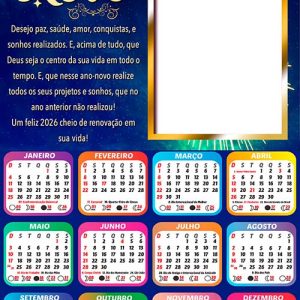 Calendário Feliz 2026 Mensagem Ano Novo Arte Digital PNG