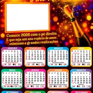 Calendário Feliz Ano Novo 2026 com Foto Arte Digital PNG
