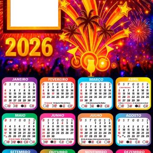 Feliz 2026 Calendário de Fogos de Artifício Arte Digital PNG