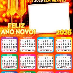 Feliz Ano Novo Calendário 2026 Mensagem Arte Digital PNG