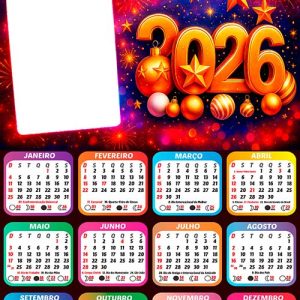 Final de Ano Calendário 2026 com Foto Arte Digital PNG