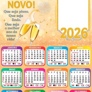 Montagem de Foto Calendário 2026 Ano Novo Arte Digital PNG