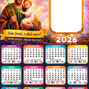 Calendário 2026 São José 19 de Março Arte Digital PNG