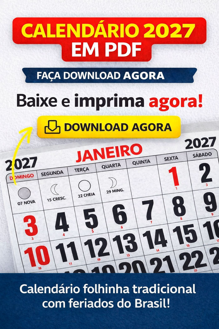 Calendário 2027 em PDF Folhinha - Imagem 2