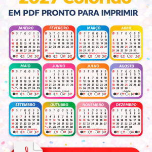 Calendário 2027 Colorido em PDF Pôster para Imprimir