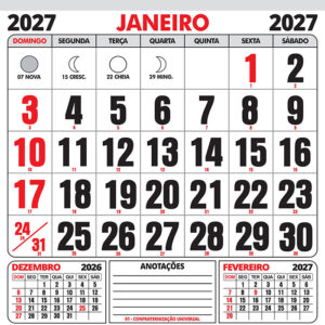 Calendário 2027 Folhinha Vetor CDR Editável