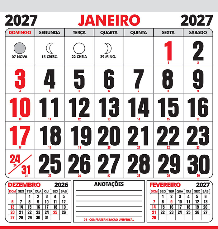Calendário 2027 Folhinha Vetor CDR Editável