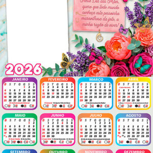 Calendário 2026 A minha razão de viver Dia das Mães Arte Digital