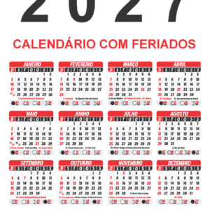 Grade Calendário 2027 CDR para Imprimir 100% Editável em Vetor