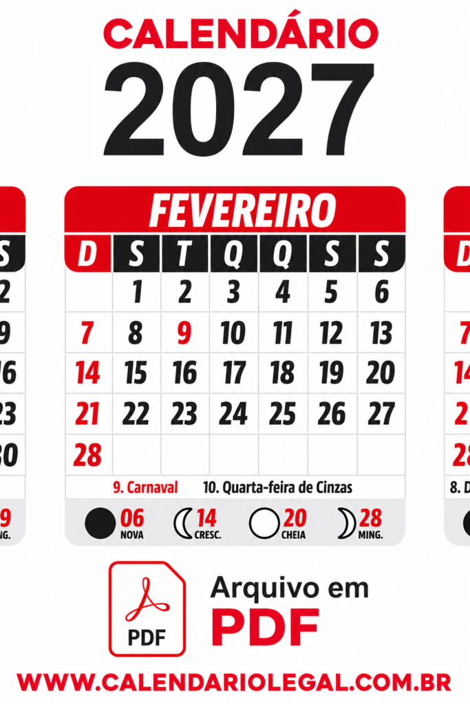 Calendário 2027 PDF Arquivo Digital para Imprimir - CalendárioLegal