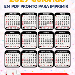 Calendário 2027 PDF Brasil com Feriados e Fases da Lua