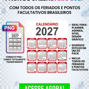 Pack de Calendário 2027 PNG Fundo Transparente