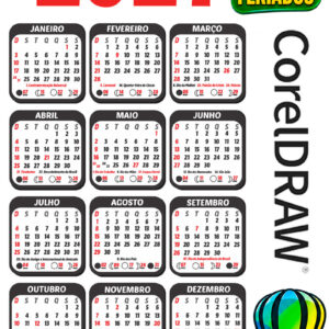 Calendário 2027 Bolso Editável Preto com Feriados e Fases da Lua