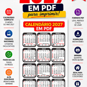 Calendário 2027 PDF Modelo de Bolso Preto