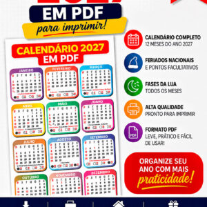 Calendário 2027 PDF de Bolso Colorido para Imprimir
