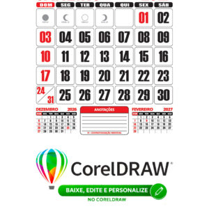 Calendário 2027 de Parede Folhinha CDR Editar e Imprimir
