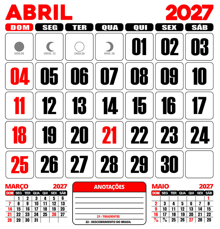 Calendário 2027 de Parede Folhinha CDR Editar e Imprimir - Imagem 5