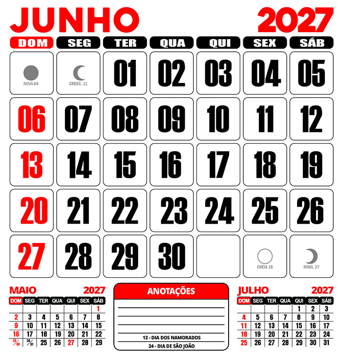 Calendário 2027 de Parede Folhinha CDR Editar e Imprimir - Imagem 7