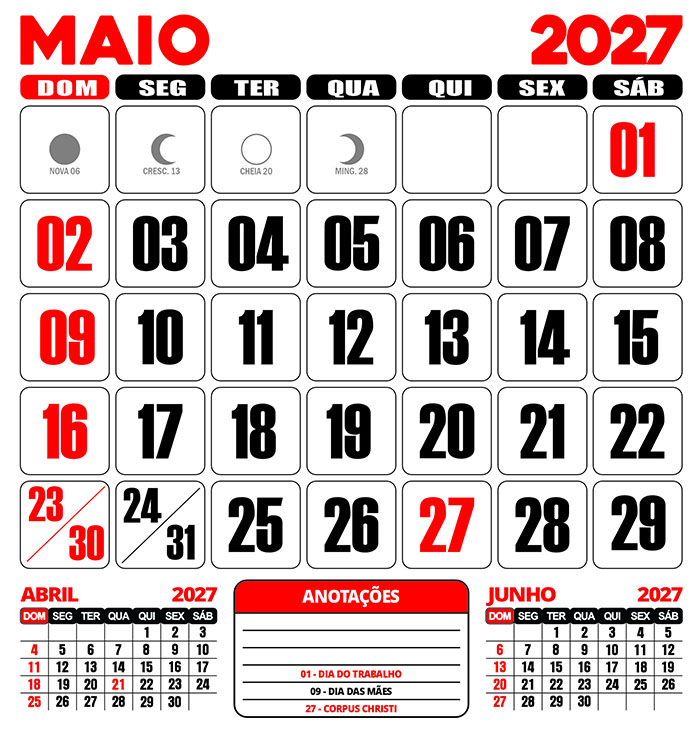 Calendário 2027 de Parede Folhinha CDR Editar e Imprimir - Imagem 6