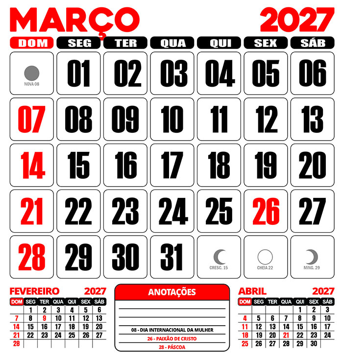 Calendário 2027 de Parede Folhinha CDR Editar e Imprimir - Imagem 4