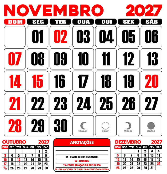 Calendário 2027 de Parede Folhinha CDR Editar e Imprimir - Imagem 12