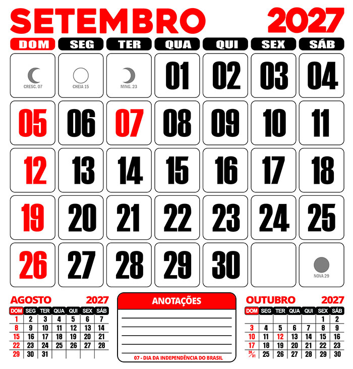 Calendário 2027 de Parede Folhinha CDR Editar e Imprimir - Imagem 10